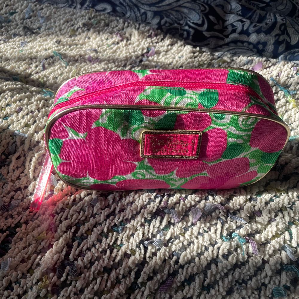 Lilly Pulitzer Estee Lauder Floral Print Cosmetic Makeup Bag with Gold‎ Trim